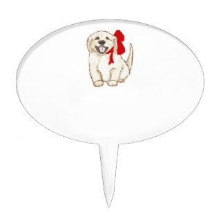 Golden Retriever Puppy with Red Ribbon Cake Pick