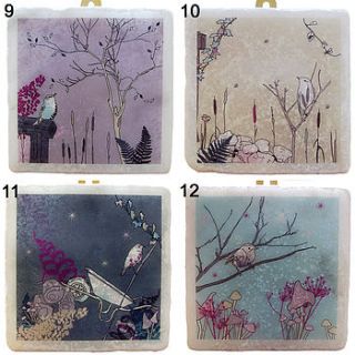 birds at feeder decorative marble tile by littlebirdydesigns