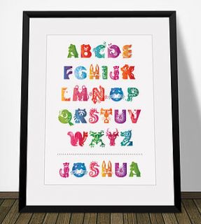 personalised animal alphabet print by vincent