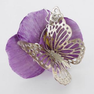 flower ring with silver butterfly by rachel helen designs
