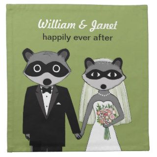 Raccoons Wedding  Bride and Groom with Custom Text Napkins