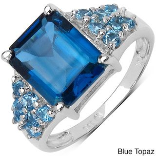 Malaika Sterling Silver Blue Topaz or Smokey Quartz/ White Topaz Ring Malaika Gemstone Rings
