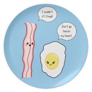 Cute Bacon and Egg Cartoon Party Plates