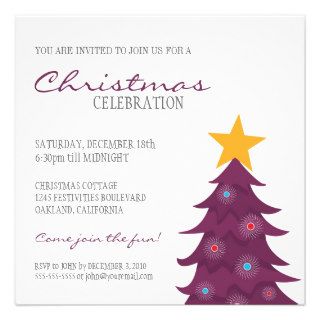 Modern Christmas Tree & Star  Christmas Party Custom Invitations