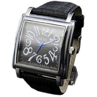 midoriya222 watch PU leather spiral number square big face black & black Watches