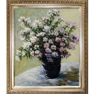 Art Vase of Flowers Canvas Art by Monet with Elegant Wood Frame/Champagne Finish   Prints