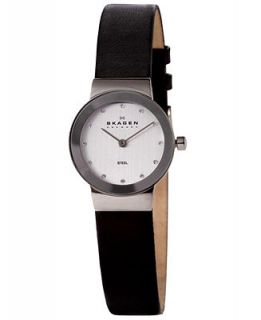 Skagen Denmark Watch, Womens Black Leather Strap 358XSSLBC   Watches   Jewelry & Watches