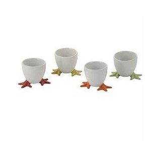 Set of 4 Yellow Egg Cups with Feet Egg Poachers Kitchen & Dining