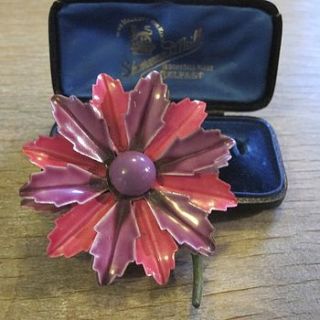 vintage two tone enamel flower brooch by ava mae designs