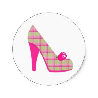 Pink Plaid Heels With Rose Round Sticker