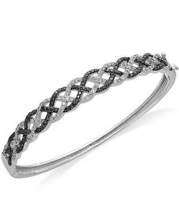 B. Brilliant Sterling Silver Bracelet, Black (9/10 ct. t.w.) and White (9/10 ct. t.w.) Cubic Zirconia Crossover Bangle   Bracelets   Jewelry & Watches