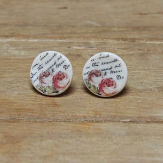 porcelain rose and writing earrings by amanda mercer