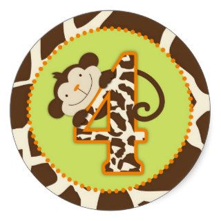 Jungle Monkey Fourth Birthday Cupcake Topper Orang Sticker