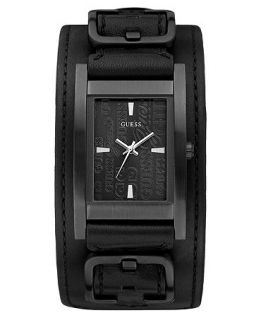GUESS Watch, Mens Black Leather Cuff Strap 32x40mm U95139G1   Watches   Jewelry & Watches