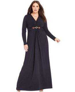 MICHAEL Michael Kors Plus Size Long Sleeve Pleated Front Maxi Dress   Dresses   Plus Sizes