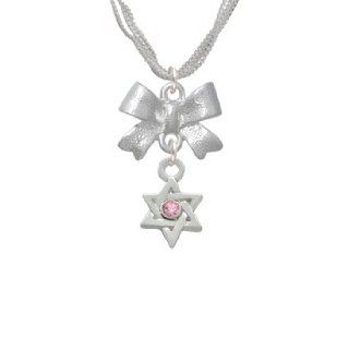 Mini Silver Star of David with Pink Crystal Emma Bow Necklace [Jewelry] Pendant Necklaces Jewelry