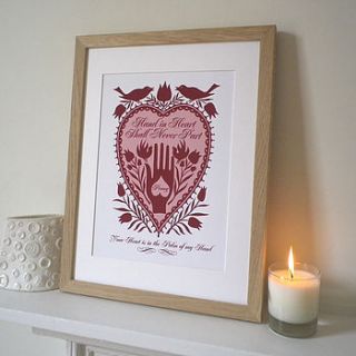 personalised lovers 'hand in heart' print by glyn west design