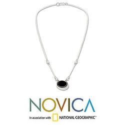 Sterling Silver 'Midnight Moon' Obsidian Necklace (Mexico) Novica Necklaces