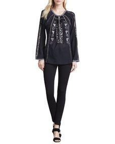 Joie Chava Embroidered Cotton Top & Keena Ponte Leggings