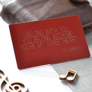 personalised song lyrics wallet card by clouds and currents