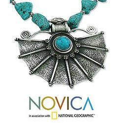 Handcrafted Sterling Silver 'Antique Fan' Magnesite Necklace (India) Novica Necklaces