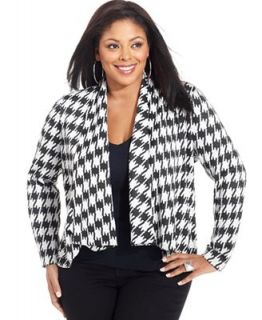 NY Collection Plus Size Jacket, Houndstooth Print Open Front   Jackets & Blazers   Plus Sizes