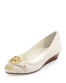 Tory Burch Leticia Peep Toe Low Wedge, Ivory