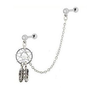 Tragus Earring Dreamcatcher Stud with Dreamcatcher Cartilage Earring Stud Barbell 16g Stainless Steel (1.2mm)   1 Pieces  