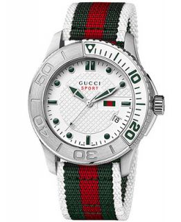 Gucci Watch, Mens Swiss Sport XL White Green and Red Nylon Strap 44mm YA126231   Watches   Jewelry & Watches