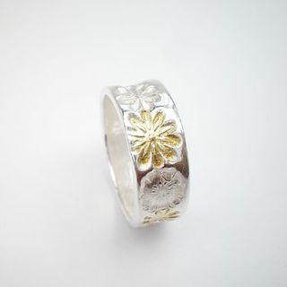 silver and gold floral ring by ali bali jewellery