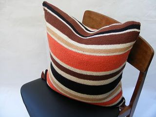 hand knit terracotta stripe cushion by s t r i k k handknits