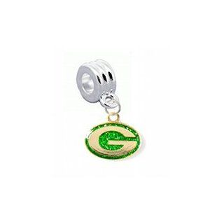 Green Bay Packers GLITTER Charm with Connector   Universal Slide On Charm   "Classic & Original Style"   Fits Pandora, Troll, Biagi & More Perfect For Custom Bracelets, Necklaces and DIY Jewelry Jewelry