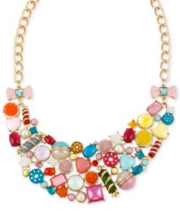 Betsey Johnson Two Tone Crystal, Faux Pearl and Heart Frontal Necklace   Fashion Jewelry   Jewelry & Watches