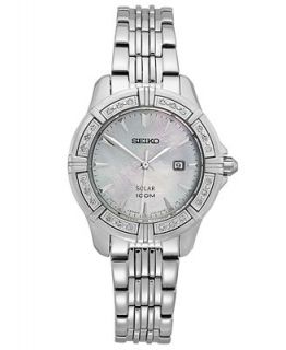 Seiko Watch, Womens Solar Diamond Accent Stainless Steel Bracelet 31mm SUT071   Watches   Jewelry & Watches