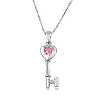 Pink Ice Key to Your Heart Pendant Necklace in Sterling Silver 18" Chain Jewelry