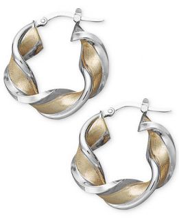 14k Gold and White Gold Earrings, Medium Twisted Hoop Earrings   Earrings   Jewelry & Watches