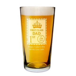personalised 'first class' pint glass by hope and willow