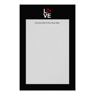 LOVE, Black and White with Red Sketched Heart Stationery Paper