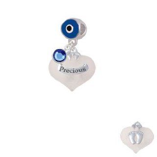Precious White Heart with Baby Feet Blue Evil Eye Charm Bead Dangle with Crystal Drop Delight & Co. Jewelry