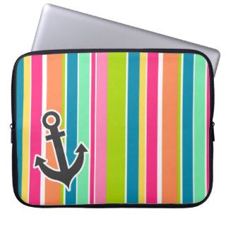 Nautical Anchor with Colorful Stripes Computer Sleeve