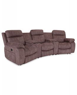 Justin II Fabric Reclining Sectional Sofa, 5 Piece Power Recliner (3 Power Motion Recliners & 2 Consoles) 124W x 53D x 39H   Furniture