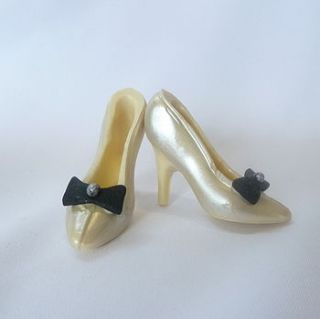 small pair of chocolate art nouveau shoes by clifton cakes
