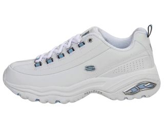 SKECHERS Premiums White Smooth Leather/Blue Trim