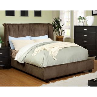 Furniture of America Luxi Dark Brown Queen Size Padded Velvet Platform Bed Furniture of America Beds