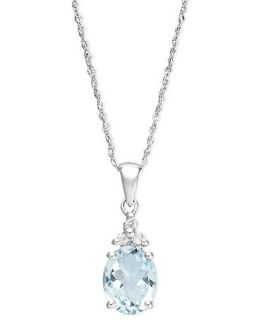 14k White Gold Necklace, Aquamarine (1 1/2 ct. t.w.) and Diamond Accent Teardrop Pendant   Necklaces   Jewelry & Watches