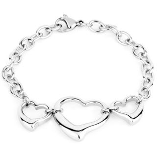 High polish Stainless Steel Three Open Hearts Charm Bracelet West Coast Jewelry Stainless Steel Bracelets