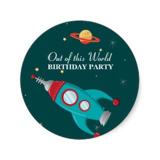 Fun outer space rocket birthday party stickers