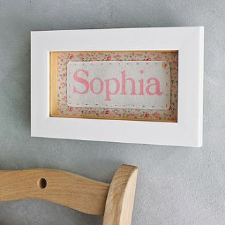 personalised fabric framed baby name by little foundry