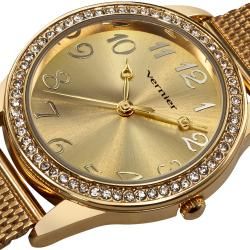 Vernier Women's Gold Tone Crystal Stone Bezel Mesh Strap Watch Vernier Women's Vernier Watches