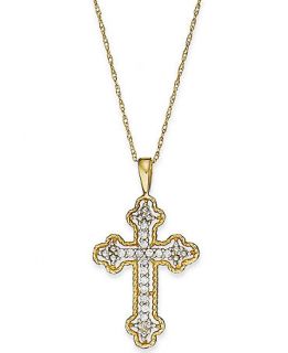 14k Gold Necklace, Diamond Accent Antique Cross Pendant   Necklaces   Jewelry & Watches